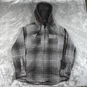 Empyre Flannel Hoodie Mens XL Black White Plaid Button Up Skater Outdoor Y2K